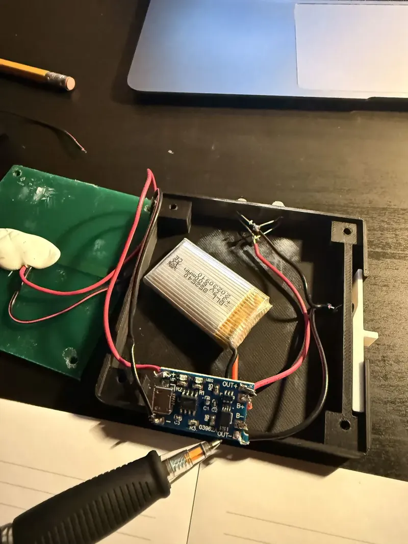 Inside the light: battery, board and wiring