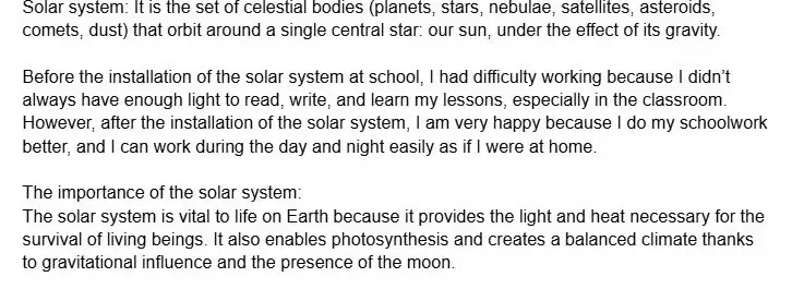 A student essay from Dumas, Haiti