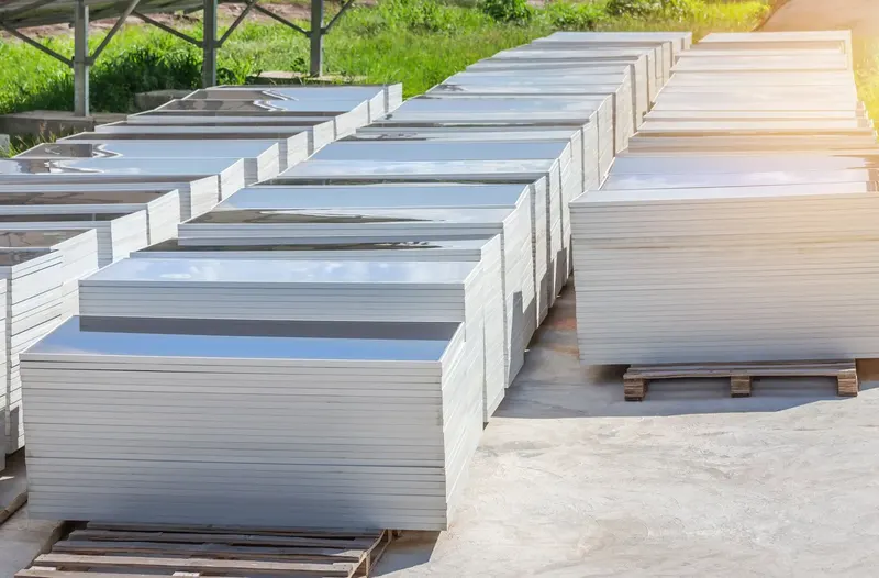 Used photovoltaic solar panels awaiting screening and reuse